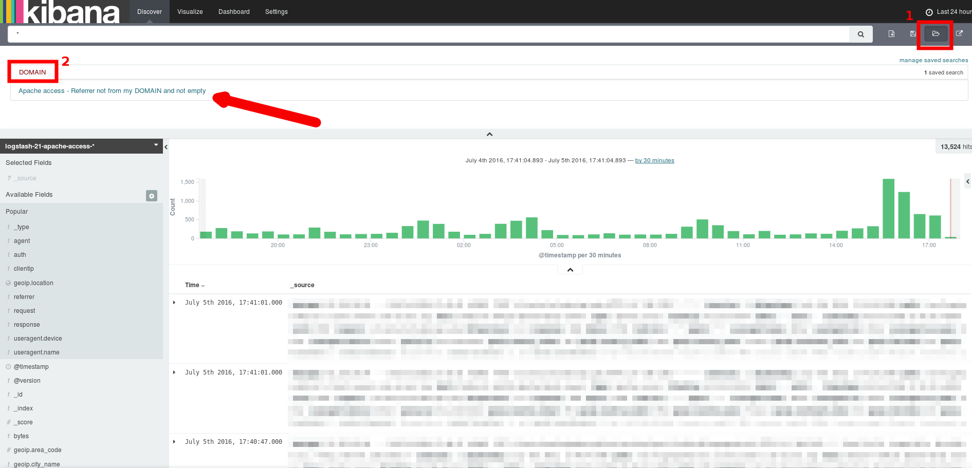 Kibana load search