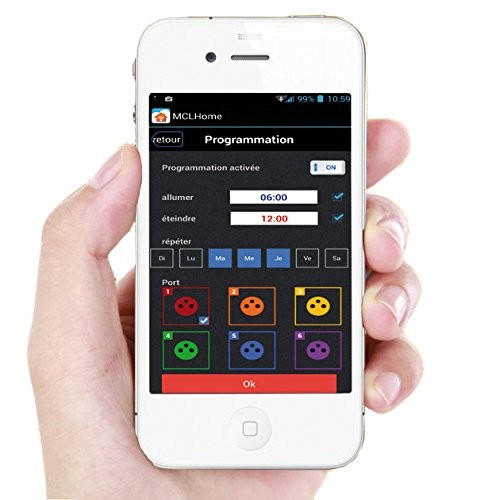 MCL DOM-PPS06I Multiprise connectée avec 6 sorties pour Smartphone Wi-Fi Blanc