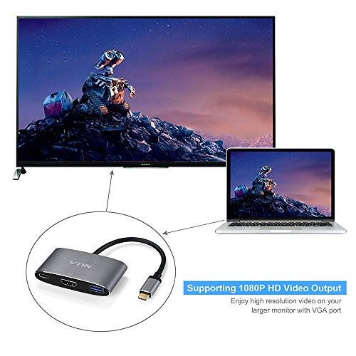 VTIN Chargeur Adaptateur Type C USB 3.1 Hub USB-C vers USB 3.0/HDMI/Type C Femelle pour Macbook,Google Chromebook Pixel etc (Pas Compatible avec Nouveau Macbook 2016)