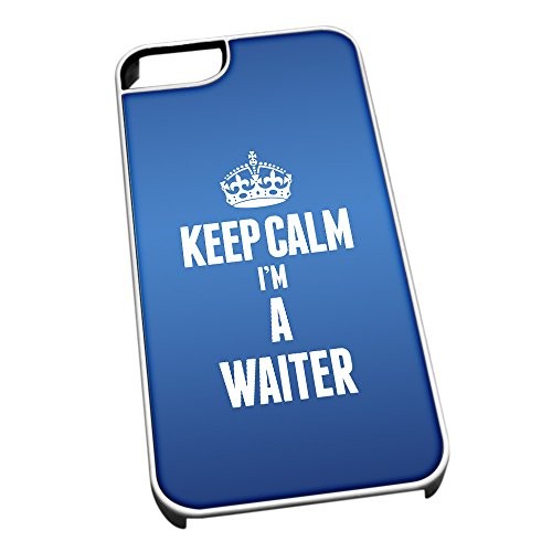 Coque pour iPhone 4/4S Blanc 2712 Bleu Inscription Keep Calm I'm a Serveur