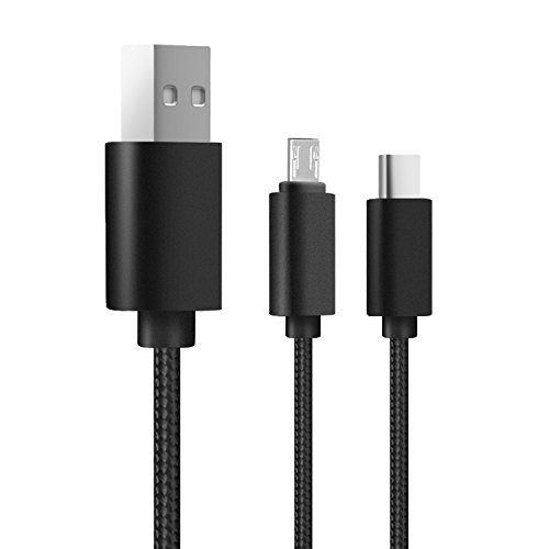 USB Cable , Aerb 2 in 1 Type C & Micro USB Adapter Sync Charge Data Cable Connector For 12¡± Apple New Macbook, Android, Samsung, HTC, Nokia, ZUK Z1, Mi 4C, Google Nexus 5X / 6P, and other Type C Device - 3Ft/1M