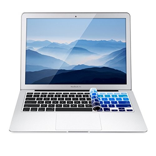 kwmobile protection de clavier QWERTY (US) robuste, fine en silicone pour Apple MacBook Air 13''/ Pro Retina 13''/ 15'' en bleu clair bleu foncé - protection effective contre saleté et usure