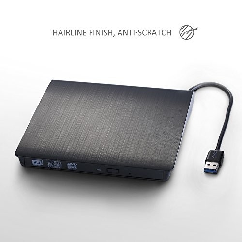 [Graveur/Lecteur USB3.0 Noir] Patuoxun Aluminium Lecteur CD/Graveur DVD-RW externe USB 3.0 Disque dur Disque dur externe ODD & Appareil pour Apple MacBook, MacBook Pro, MacBook Air ou autres/bureau pour ordinateur portable avec câble USB intégré - Noir