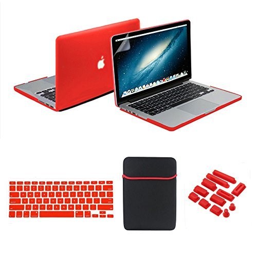 se7enline coloré en caoutchouc soft touch givré Coque rigide pour MacBook, avec sac souple manches et protection clavier en silicone et film protecteur d'écran LCD transparent et prise de la poussière macbook pro 13''(Model A1278) rouge - rouge