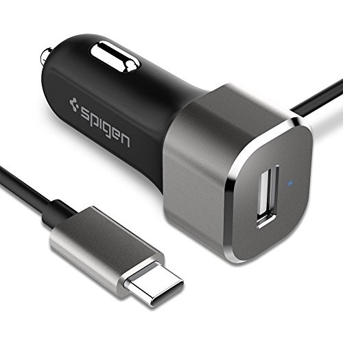 Spigen Chargeur Voiture, USB Type chargeur de voiture Type C Car Charger 5.4 Amp Dual Output Cord For Galaxy Note 7 Apple MacBook 12 inch, LG G5, Lumia 950/950XL, Nokia N1, Nexus 5X, Nexus 6P, OnePlus 2 and More- F25QC [Noir] (SGP11839)