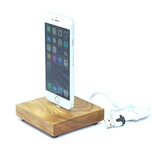 iDock Lightning Dock élégant Station de charge Chargeur de bureau en bois de frêne massif (Cherry) pour Apple iPhone 5/5 C/5S/6/6S/6 plus/6S Plus/+ intégré Extra Long 2 m Câble USB 8 broches Batterie, Chargeur de bureau Table Chargeur Câble de charge Supp