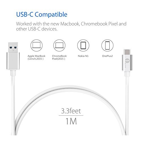 1byone USD 3.1 Type C à type A Câble adaptateur pour le Nouveau Macbook, Chromebook Pixel, Nexus 6P, Nexus 5X, OnePlus 2 et autres Type C Devices, 3.3 Feet (1 mètre)