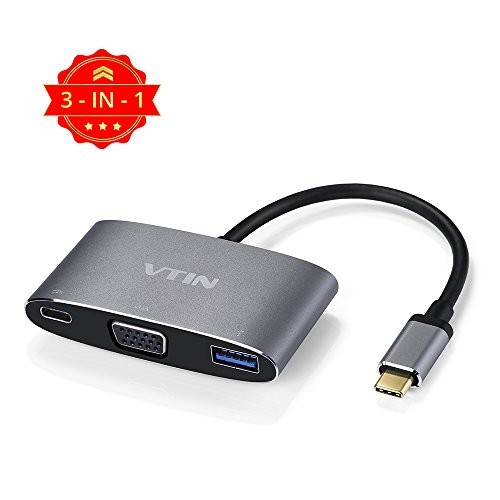 VTIN Convertisseur Adaptateur USB 3.1 Type C vers VGA + USB 3.0+ Type C pour MacBook 12 pouces,Google New Chromebook Pixel etc(Pas Compatible avec Nouveau Macbook 2016)