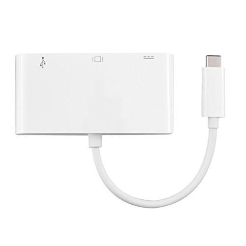 kwmobile Adaptateur USB 3.1 type C 3 Port Hub avec VGA pour Apple MacBook 12" Chromebook Pixel Nokia N1 MSI mainboardZ97 SanDisk LaCie HD en blanc