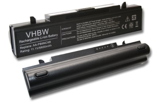 vhbw Li-Ion Batterie 6600 mAh (11.1 V) Noir pour ordinateur portable SAMSUNG RC520, RC520 S02, RC520 S03, RC530 comme, AA, AA-PB9NC6 W AA-PB9NC6B, AA-PB9NS6B.