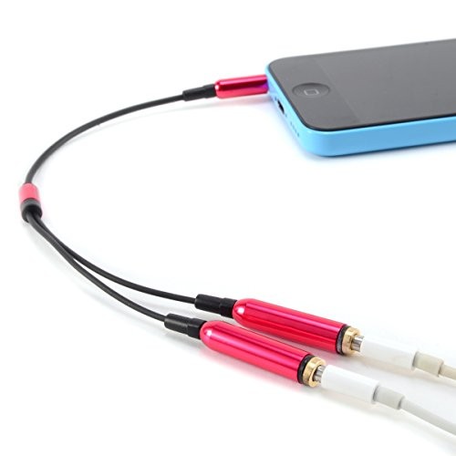 CABLE double Jack 3.5mm AUDIO stereo Splitter adaptateur CASQUE ECOUTEUR pour iPod iPhone iPad MP3 rouge
