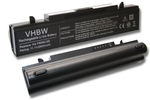 vhbw Li-Ion Batterie 6600 mAh (11.1 V) Noir pour ordinateur portable SAMSUNG RV720 s07de, RV720 s08de, RV720 s09de comme, AA, AA-PB9NC6 W AA-PB9NC6B, AA-PB9NS6B.