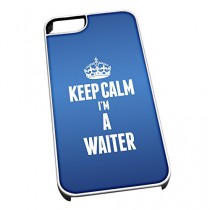 Coque pour iPhone 4/4S Blanc 2712 Bleu Inscription Keep Calm I'm a Serveur