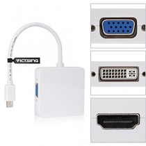 VicTsing  3 en 1 Mini DisplayPort Thunderbolt vers HDMI/ DVI/ VGA Display Port Adaptateur Câble pour Mac Book Air, Mac Book Pro, iMac et Mac mini Microsoft Surface Pro 1/Pro 2/Pro 3, Thinkpad X1/Carbon/Touch/Helix