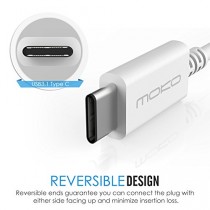MoKo Câble de données / charge à super haute vitesse réversible USB 3.1 Type C (USB-C) Mâle vers USB 2.0 Micro USB / Micro B Mâle conçu pour Apple New MacBook 12 pouces, Nokia N1 et Plus, BLANC