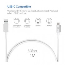 1byone USD 3.1 Type C à type A Câble adaptateur pour le Nouveau Macbook, Chromebook Pixel, Nexus 6P, Nexus 5X, OnePlus 2 et autres Type C Devices, 3.3 Feet (1 mètre)