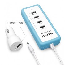 [5 Ports Intelligents Chargeur Allume Cigare USB Double Face] aLLreLi 42W - 4 Ports USB Chargeur + 1 Port Chargeur de Voiture - Blanc
