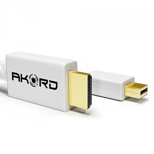 Akord Câble de 2 mètres mini-DisplayPort vers HDMI pour Mac (convertisseur VIDÉO + AUDIO pour Unibody MacBook - Pro - Air - iMac + PC avec mini-DP etc.) ***Prend en charge le nouveau port THUNDERBOLT *** NOUVEAU AVEC AUDIO ***