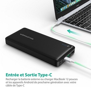 Chargeur Portable 20100mAh RAVPower Batterie Externe à 3 Ports de Sortie USB avec Technologie iSmart et Quick Charge 3.0 Qualcomm Certifié, Entrée & Sortie USB Type-C pour Smartphones, Tablettes et plus.