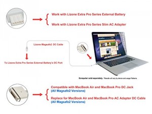 Lizone® Magsafe 2 DC câble pour MacBook Air, MacBook Pro, MacBook Laptops "T" DC-IN, Lizone Extra Pro Externe/Batterie DC-Port (Magsafe 2)