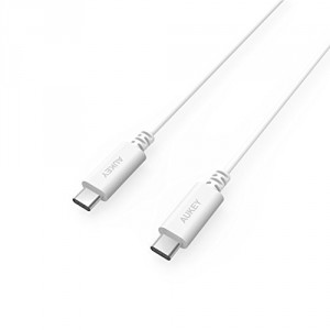 AUKEY Câble USB C à USB C 2M Câble Type C USB 3.1 pour Synchronisation et Recharge de Macbook, ChromeBook Pixel , Nexus 5X , Nexus 6P , Tablette Nokia N1 et D'autres Dispositifs qui Supportent USB C ( Blanc )