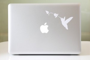 Lini Stickers en forme de colibri et campanule pour MacBook Air/MacBook Pro Blanc