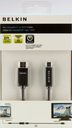 Belkin F2CD026ebAPL Adaptateur Mini DisplayPort vers HDMI + cable HDMI pour connecter un MacBook vers une TV, longueur 2,4 Noir