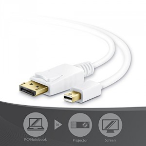 CSL - 1,0m Full HD Câble Mini Displayport (miniDP) vers Displayport (DP) Full HD 1080p | avec audio |certifié | Contacts plaqués or 24K | PC Ordinateur & Apple MAC | blanc