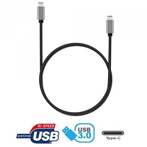 tinxi® High Speed USB 3.1 Type C Male to USB 3.1 Type C Male Data Sync & Câble de charge pour Apple Macbook et autres dispositifs supportés par Type C, Connecteur en métal nickelé, 1 mètre