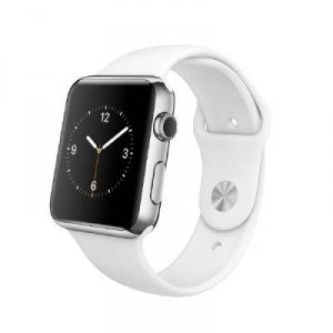 Apple Watch Montre connectée avec boîtier en acier inoxydable de 42 mm et bracelet sport blanc