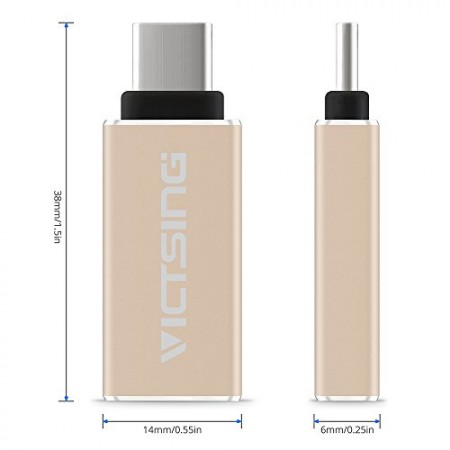 VicTsing Adapteur Convertisseur Micro USB 3.1 Type C Mâle vers Standard Type A USB 3.0 Femelle avec OTG pour Nouveau Apple Macbook 12 Pouces,Google Chromebook Pixel,ZUK Z1,Mi 4C,Nokia N1 et d'autres appareils avec Port Type C - Or